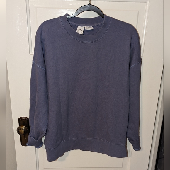 Zara blue gray oversize crew neck pullover sz S - Picture 2 of 7